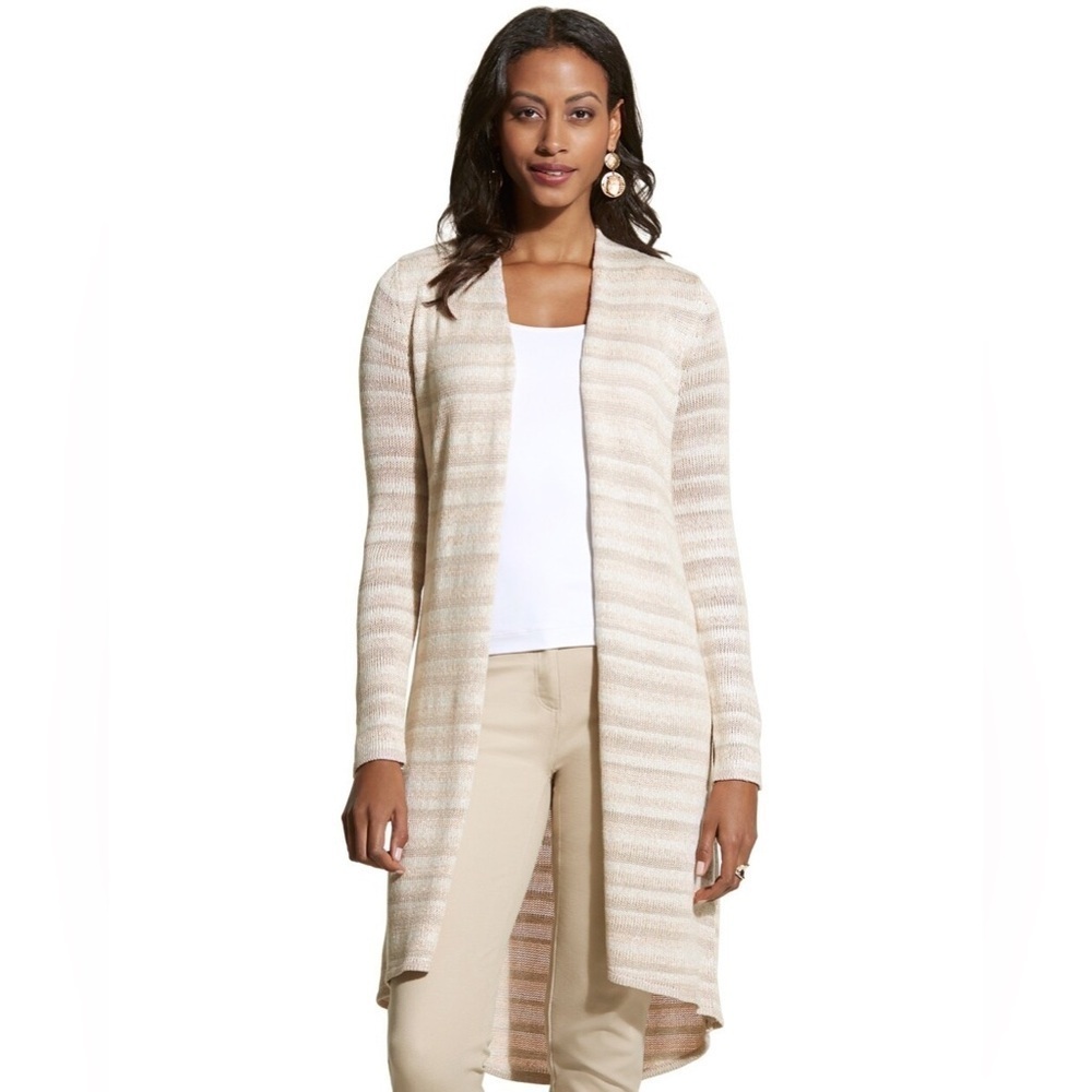 Chico's Kennedy Striped Cardigan - Women's Size 0 (Small) Neutral Knitted